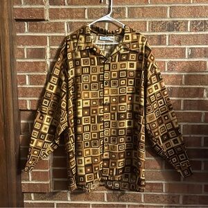 Vtg Smokey Joe's Men XL Brown All Over Retro Disco 70's Polyester Button Down